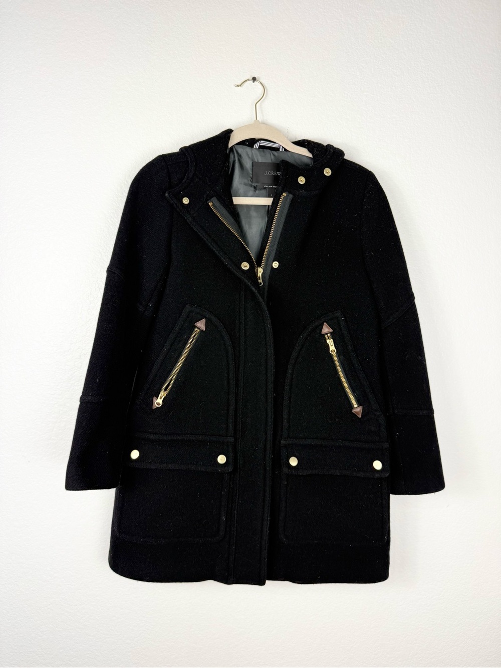 J crew black hooded Italian wool size 0